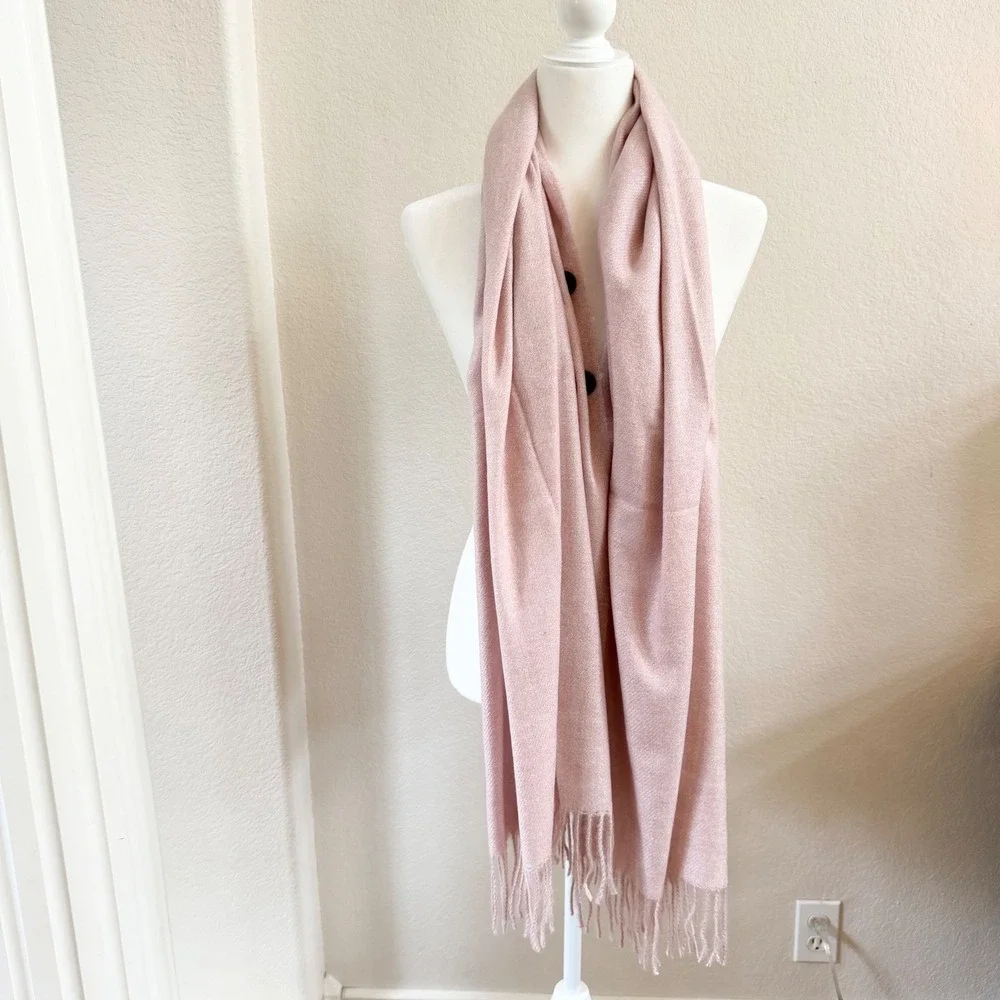 Magic Scarf Company Pink Button Front Fringe Poncho Wrap Cape One Size NWT‎
